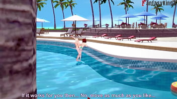 Anzu Mazaki Digoyang Hingga Tumpah Di Kolam Renang | Adegan Panas Yu-gi-oh Dengan Bikini Dan Step Fantasy